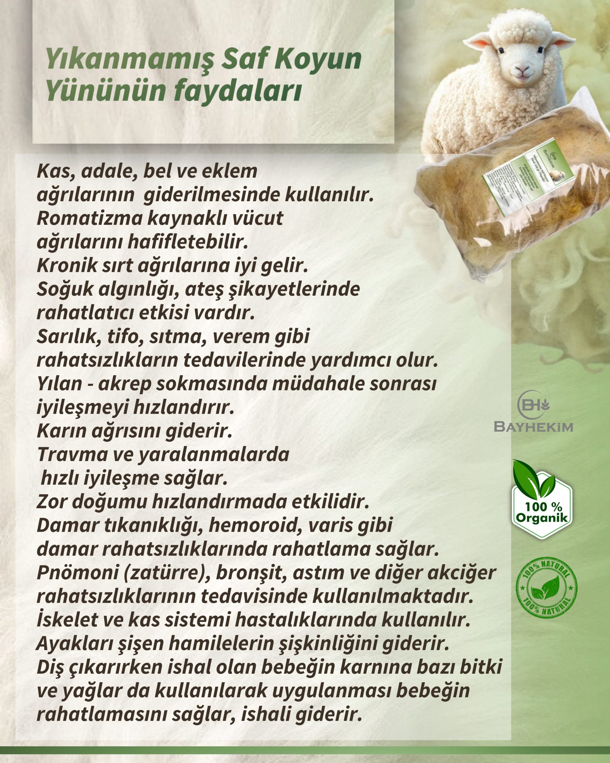 Yıkanmamış Saf Koyun Yünü (Yapağı) 100 Gr
